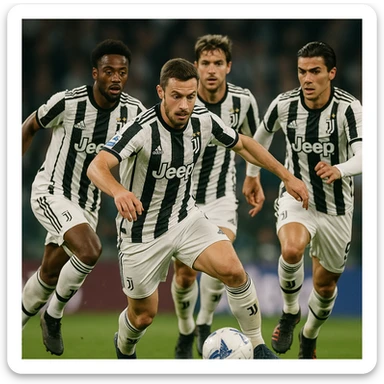Juventus players in action, realistic and detailed sticker