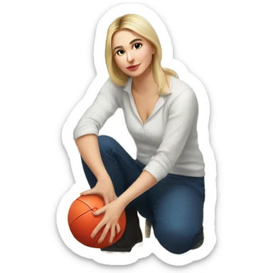 a russian woman drawing a ball in the floor  sticker