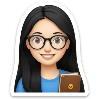 black long hair girl, wearing glasses sticker