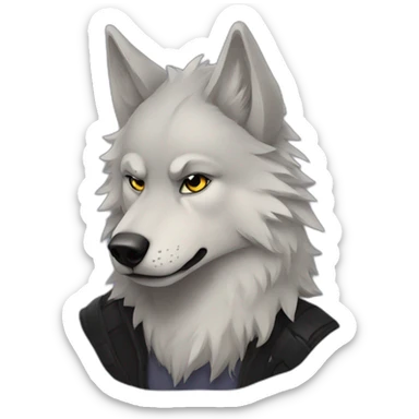Portait of a half human half wolf with an emo fit sticker