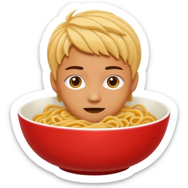 Chinese cuisine humanless avatar in bright emoji-style illustration. Noodles bowl, red and gold colors, simple shapes, flat design, bold and energetic. sticker