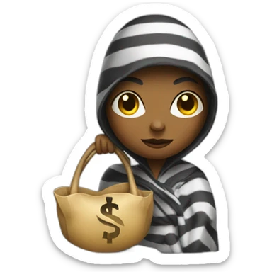 A thief in a striped robe with a bag of dollars on her shoulder sticker