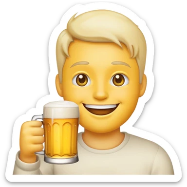 Yellow emoji style face drinking two beers at once sticker