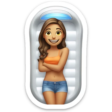 smiling girl by a tanning bed sticker