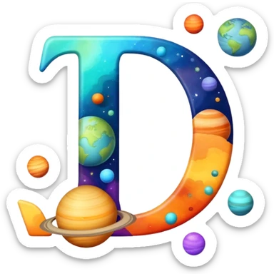 letter J with colorful planets orbiting around it sticker