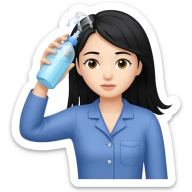 Girl with black hair washing her hair with bottle of shampoo sticker