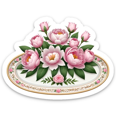 pink and white porcelain tray with flowers  sticker