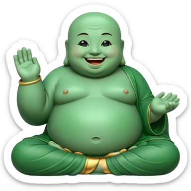 A fat meditating buddha statue jade figure laughing and smiling sticker
