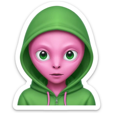 Hooded Pink Alien – Pink alien wearing a green hood.






 sticker
