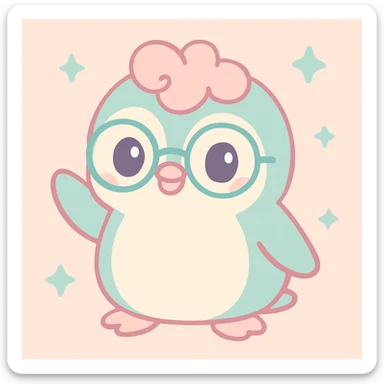 kawaii style penguin with curls, glasses, and a playful attitude sticker