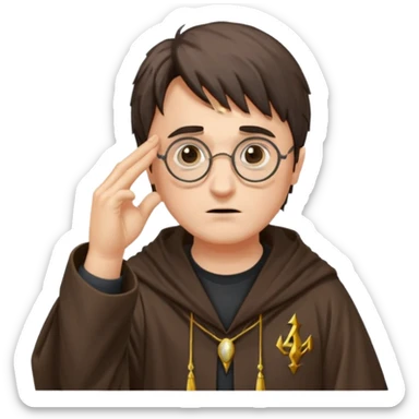 Harry Potter facepalm with wizard robe, glasses, lightning scar sticker