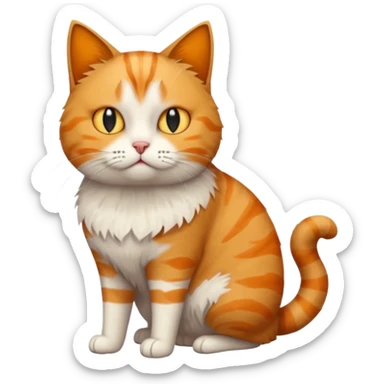full body white, ginger and tabby cat with skinny head and fat body with an anxious face sticker