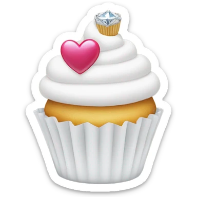 White cupcake with engagement ring on top sticker