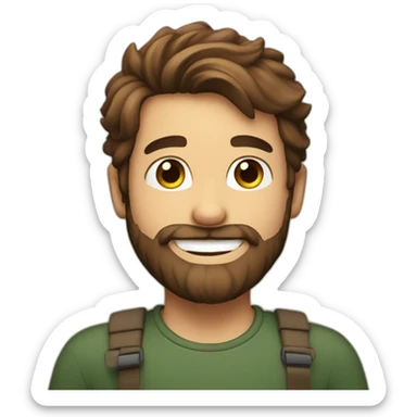 bearded boy smiling at camera, brown hair sticker