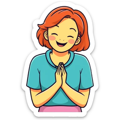 girl grabbing her neck with her hands crossed while laughing sticker