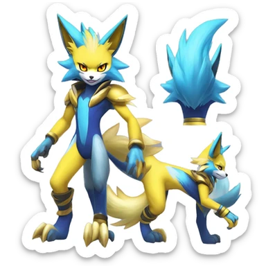 Shiny Colorful Anthro Edgy Cool Sonic-Zeraora-Renamon-Pokémon-Fakémon with shiny blue markings Full Body Detailed High Quality  sticker