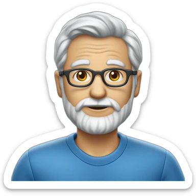 cientifico de datos profesor de 50 años sin barba, casi calvo y cabello gris, en camiseta azul oscura sticker