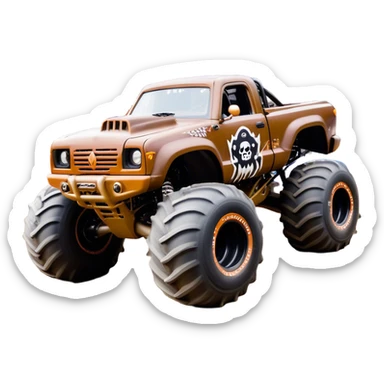 Monster Mutt - Monster Jam (Model Year: 2021) (Iconic colour: Brown with dog features) - A unique monster truck with playful, dog-inspired design cues. The vehicle is painted in warm brown tones and features subtle dog motifs (such as a stylized snout or ear shapes). It should blend the rugged power of a monster truck with quirky, endearing canine features. sticker