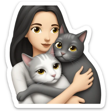 White Girl dark hair cuddling with grey cat sticker