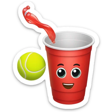 red plastic cup with a tennis ball falling in sticker