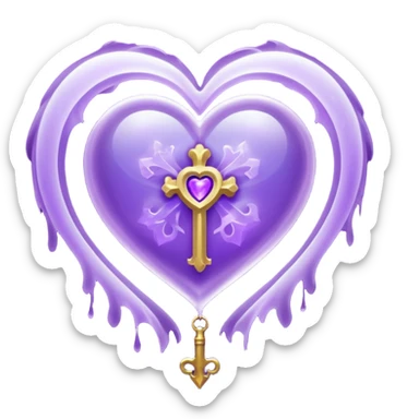 Purple ethereal occult heart floating, glowing key-like sigil at its center, veil-like mist, liminal mystical aesthetic sticker
