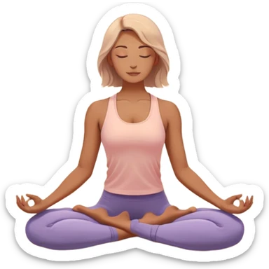A peaceful person practicing yoga on a calm sea beach at sunrise, in a serene meditative pose. Soft pastel colors surround the scene, with gentle waves in the background and smooth, flowing lines representing balance and tranquility. The atmosphere feels centered and mindful. sticker