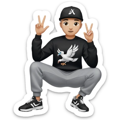 Crea Un Emoji De Cuerpo Completo Que Sea Hombre Con Corte Alucin Que Tenga Gorra Nike, Suéter Negro Que Tenga La Letras LA El La Parte Del Corazón, Zapatos Adidas Con Una Palomita✅, Pantalón Ancho O Bellaco Con Unos Diseños De Palomas Blancas Y Asiendo Una Pose Con Su Mano Que Sea Está 🤙🏽. sticker