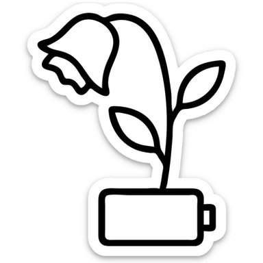 Combined icon of a wilted rose flower with a low battery symbol incorporated into the stem sticker