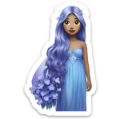 Beautiful, blue flower, fairy, blue, silver, purple, long hair, big wings sticker