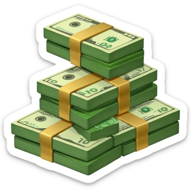 cash pile, make bills rectangular, next to a "10x" factor sticker