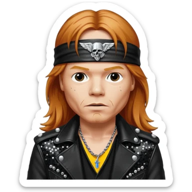 Axl Rose from Gun n Roses with long reddish blonde hair, black sequin outfit sticker