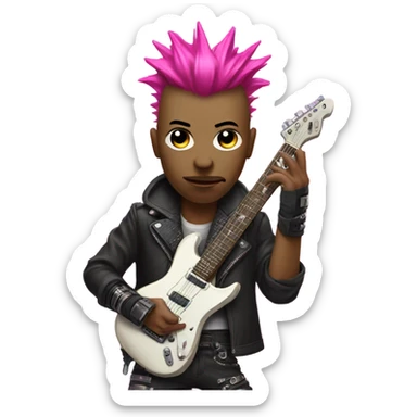 cyberpunk rockstar, pink mohawk, robot guitar sticker