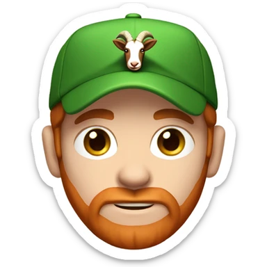 Irish man with a goat, blue eyes, reddish hair, freckles, reddish beard, superman costume,  backwards hat sticker
