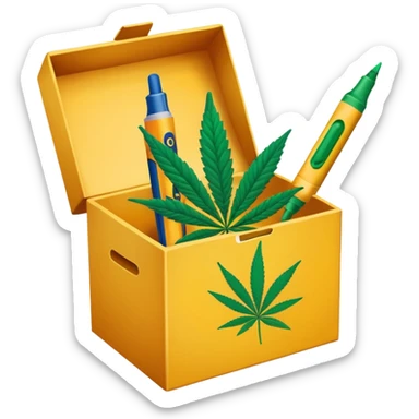 a box of crayola permanent markers with cannabis leaf sticker