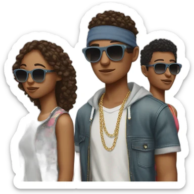 three cool teenagers wearing sunglasses, wearing hipop cloth sticker