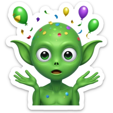 Green alien blowing confetti sticker