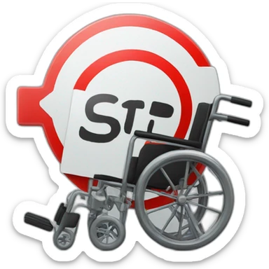 wheel chair with a stop sign sticker