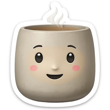 Cute emoji-style illustration of a smooth concrete pot with soft texture, neutral grey-beige color, minimal design, rounded edges, clean aesthetic background sticker