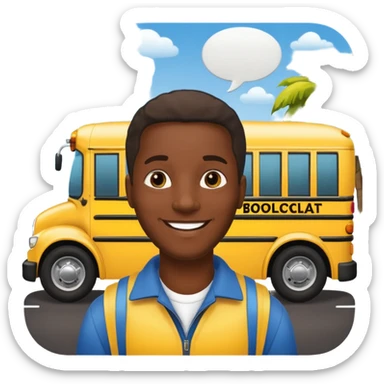 a school bus with a jamaican man saying bomboclat ("BOMBOCLAT' in speech buble) sticker