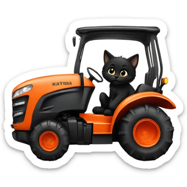 Black kitten driving Kubota tractor  sticker