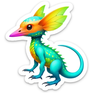 Tropical futuristic lush warm-colored neon-colored Fakémon-Trico-creature sticker
