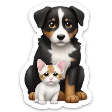 Een baby katje met een baby hondje sticker