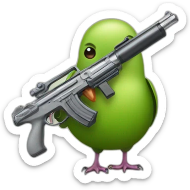 pigeon holding a gun pointing at avocado sticker