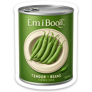 metal can with simple label open top showing tender green beans inside cut into even lengths moist slightly glossy packed in light brine muted green color soft texture cooked preserved vegetables no fork bowl branding just opened can soft lighting subtle shadows emoji scale sticker