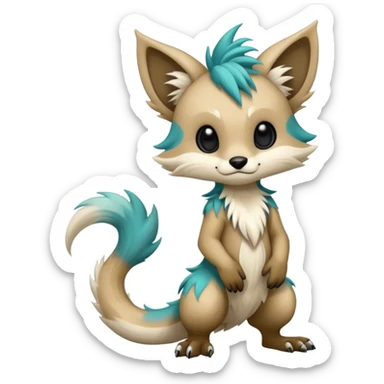Cool randomly-colored chibi furry anthropomorphic fantasy-Vernid-creature by LiLaiRa with a long tufted tail with edgy markings (full body) sticker