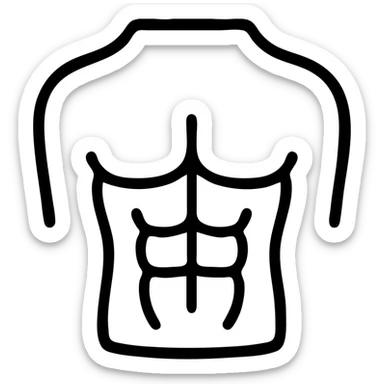 six pack abs icon, line art, subtle anatomical influence, focus on silhouette and muscle definition sticker