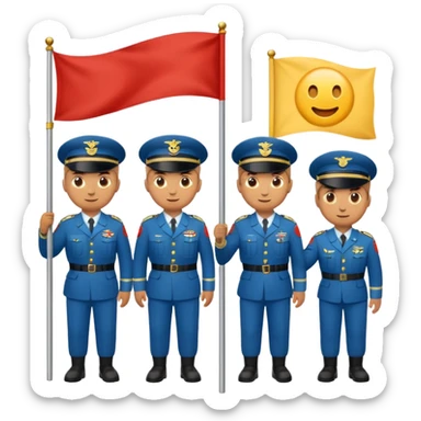 three soldiers pushing a flagpole inspired by the Raising the Flag on Iwo Jima photo, emoji style, rounded shapes, minimal detail, no text sticker