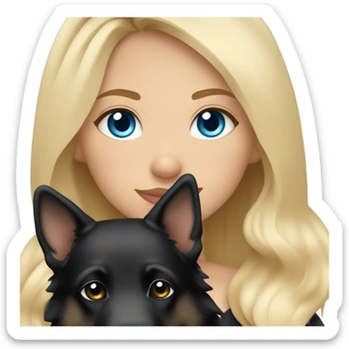 blonde balayage girl with blue eyes cuddled with a black German shepherd  sticker