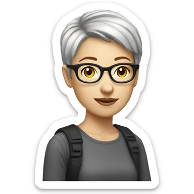 product designer female short hair glasses pale sticker