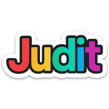 Judit name in colorful gradient modern font with dark outline, transparent background, in the style of sample images sticker